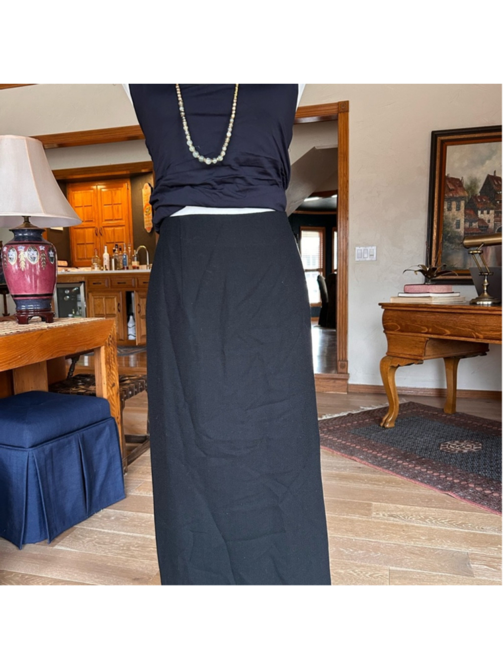 I. Magnin 80βs Luxury Black Column Maxi Skirt Size Large #CBK